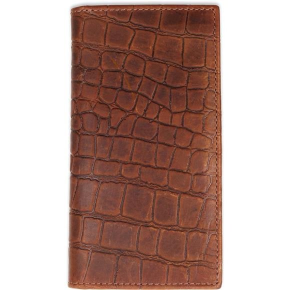 Men's RFID Vintage Look Genuine Leather Long Bifold Crocodile style brown